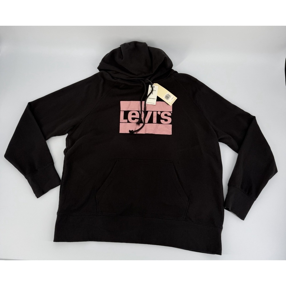Levi's Womens Metallic Logo-Print Graphic Pullover Hoodie Black L